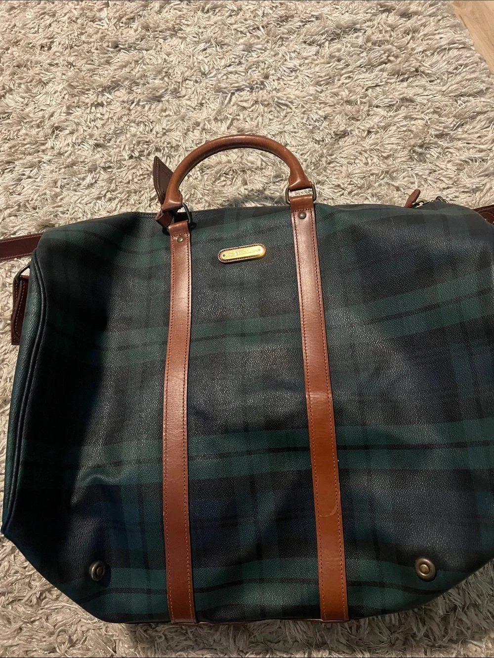 Vintage POLO RALPH LAUREN Classic Green Plaids Tartan XL Overnight Duffle Bag